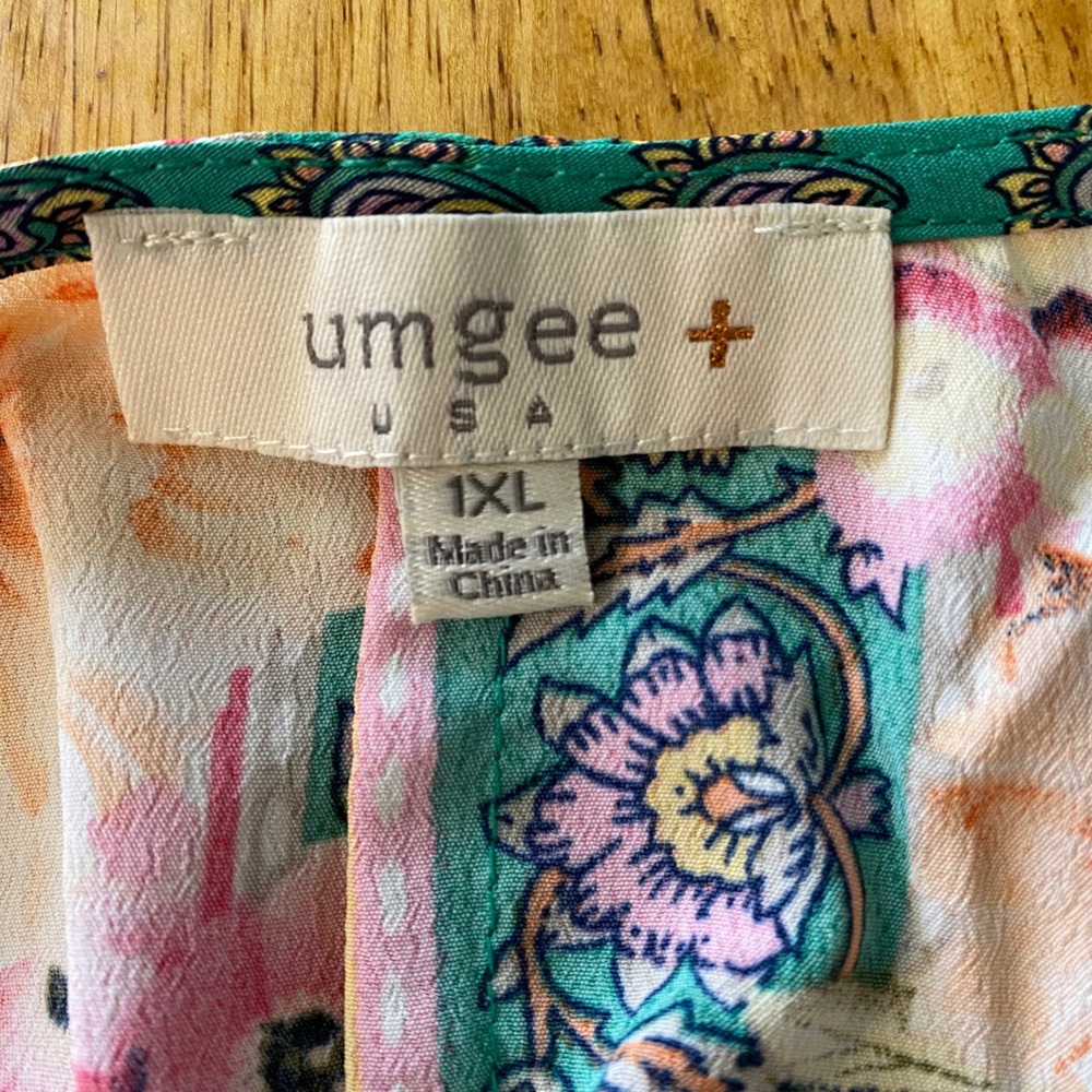 Umgee‎ Floral Paisley Kimono Cardigan Womens 1XL Green Pink Boho Festival Gypsy - Picture 9 of 10